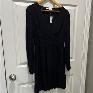 LOFT Black Bishop Sleeve V-Neck Wrap Dress